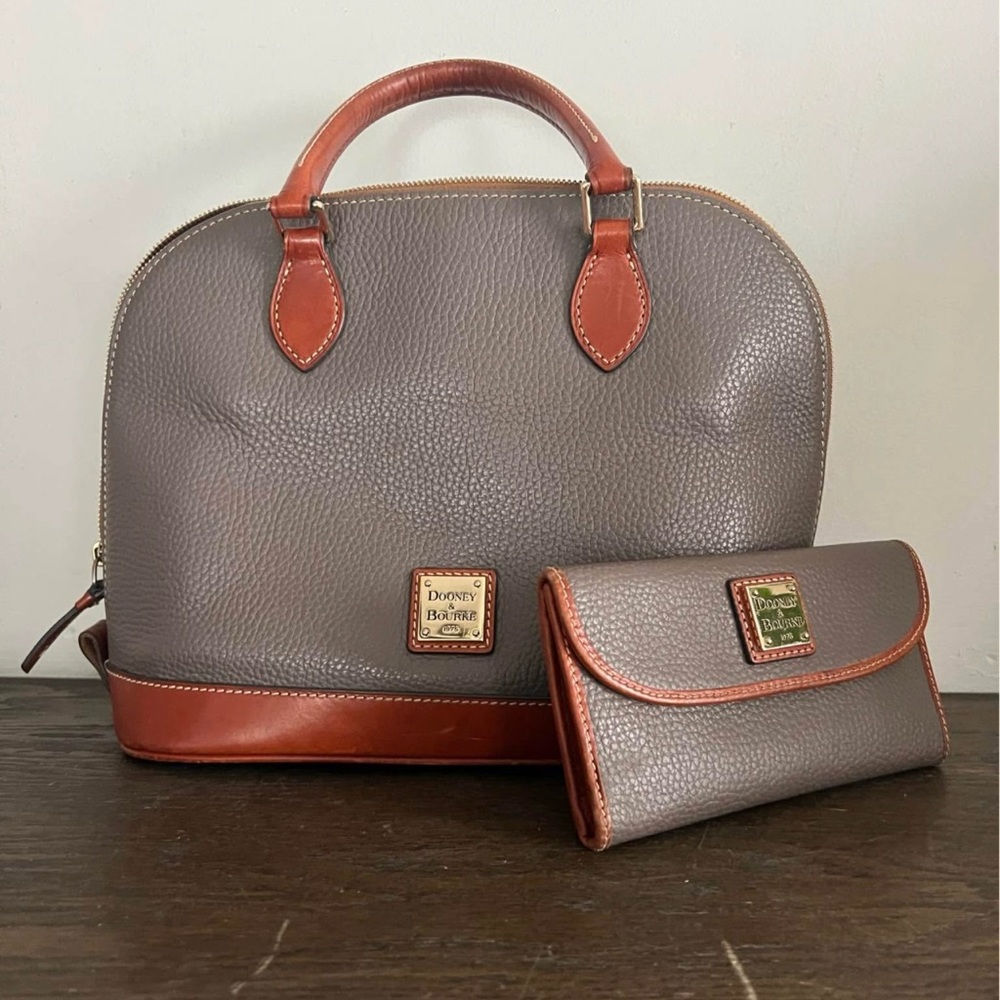 Dooney & Bourke Leather Two Tone Colorblock Dome Satchel Wallet and Handbag Set